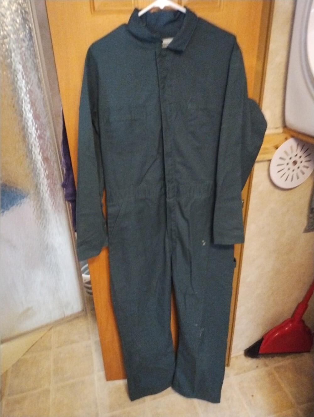 ROEBUCKS Vintage Green Coverall Size 44T Zip Button Up Pockets Workwear USA Made